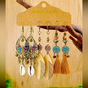 3 pairs/set Vintage Geometric Round Shaped Earrings Set For Women With Tassel